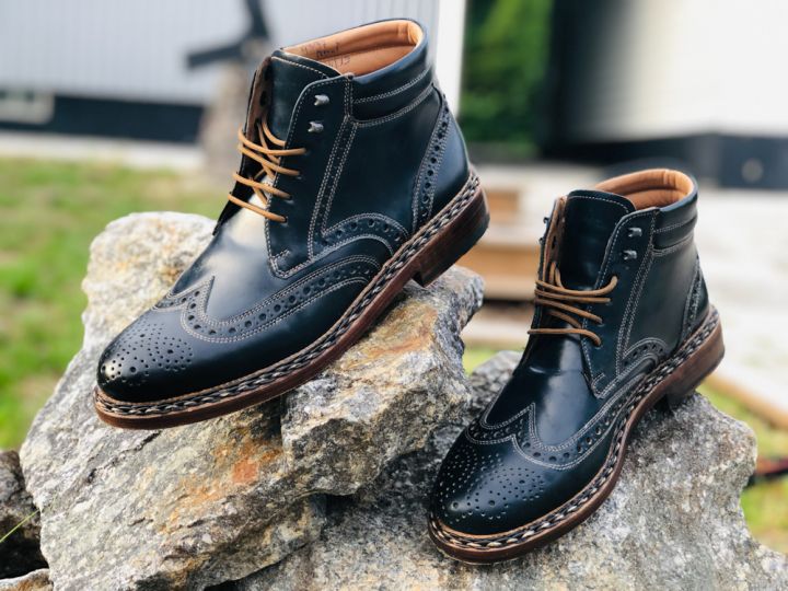 Prestige Country Brogue Mens Leather Boots Lace Up Rubber Sole Goodyear Welted 