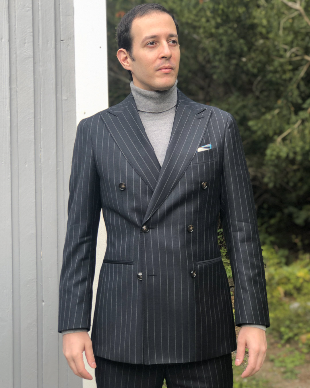 Pinstripe Suit and Turtleneck