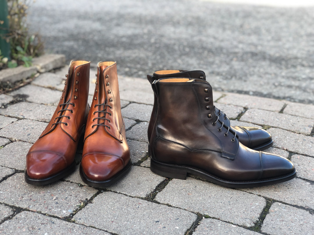 Carlos Santos GMTO Field Boot in 2 Patinas for the Noble Shoe IG