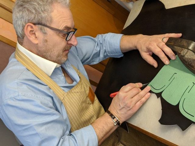 Mario Bemer making shoes