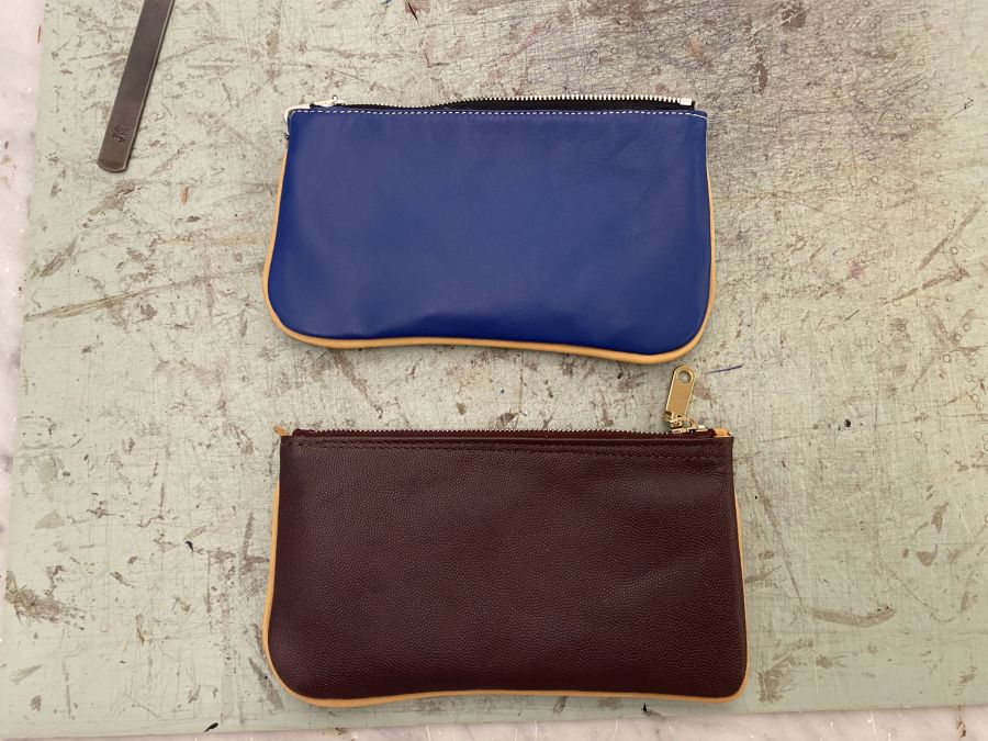 Handmade leather blue and brown bags